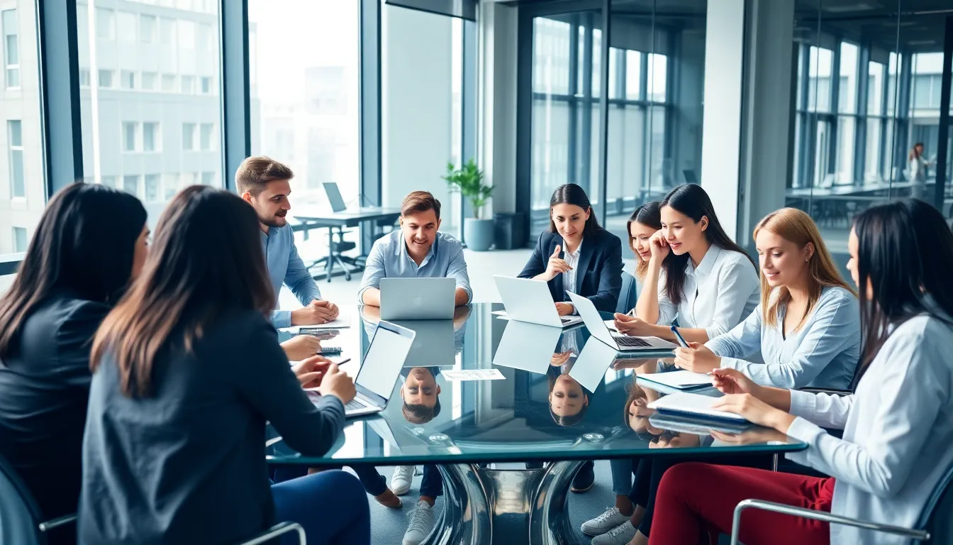 diverse young professionals discussing money-making opportunities in a modern office.